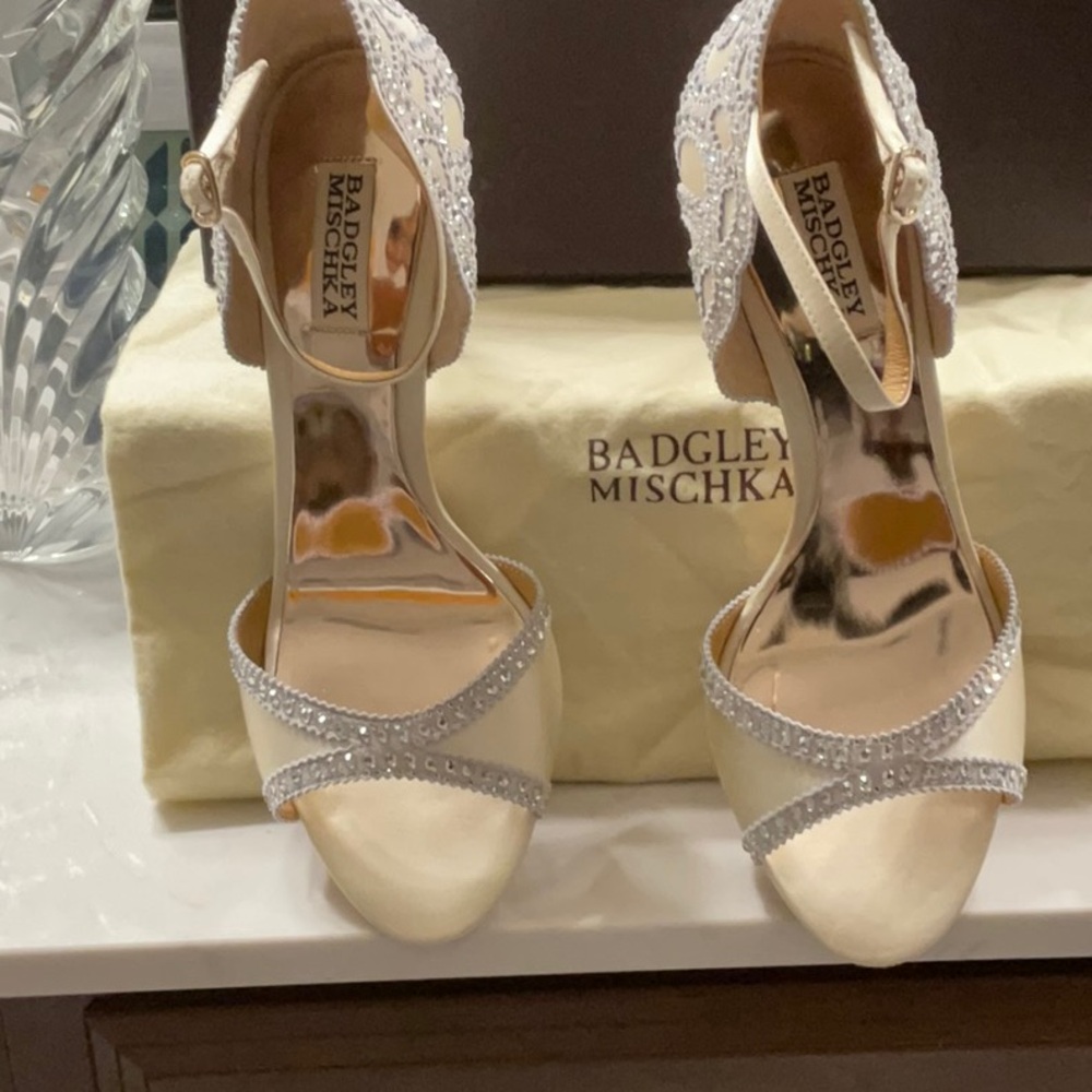 Badgley Mischka Cream and Silver Heels with Exquisite Detailing